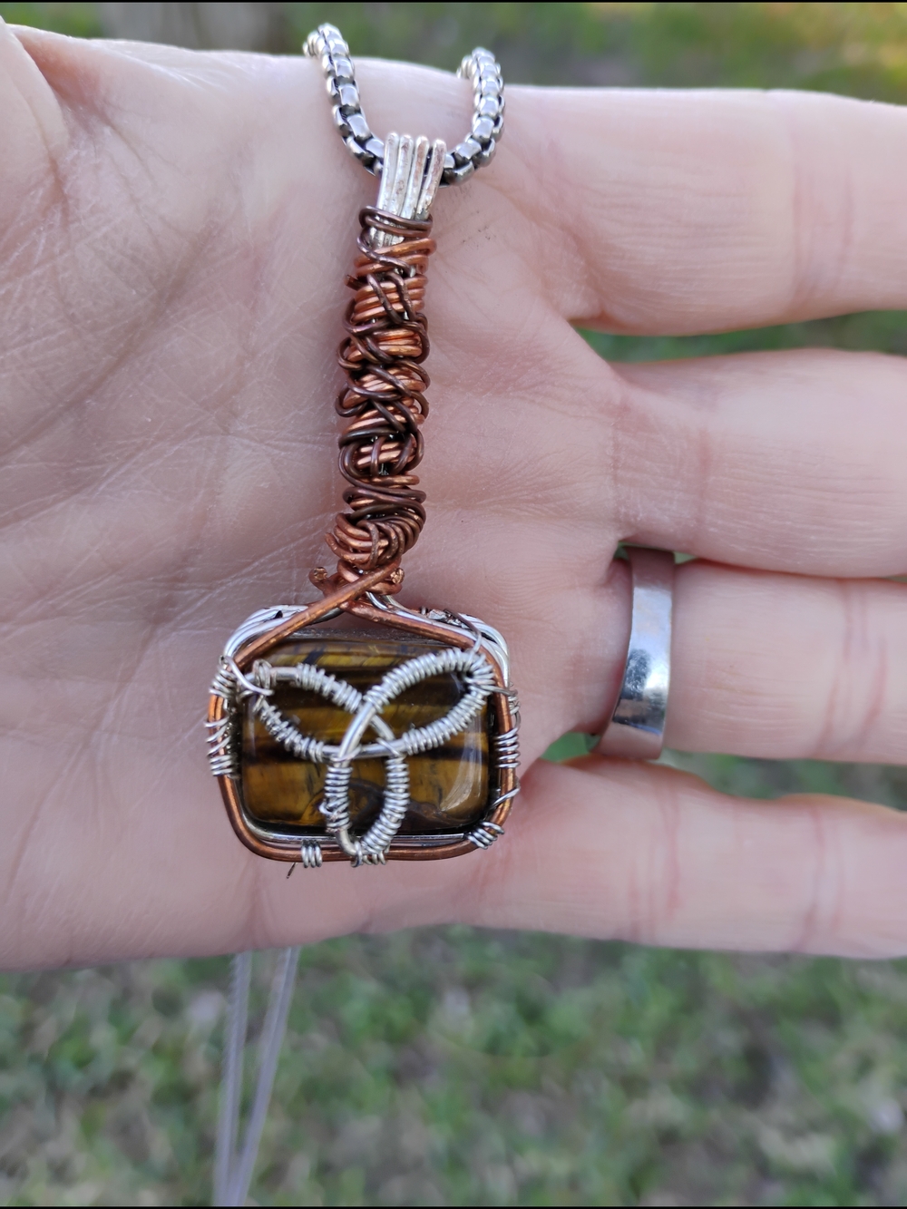 Handcrafted Tiger's Eye, Thors Hammer Necklace - Brown